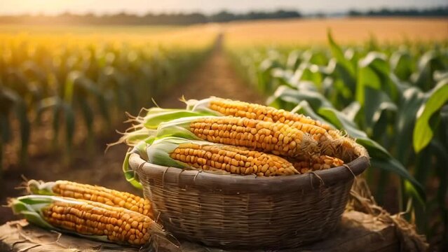  Ripe corn on the background of a field