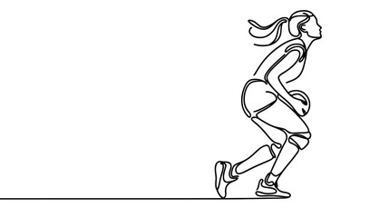 a woman basketball athlete in position to shoot the ball - continuous one line drawing