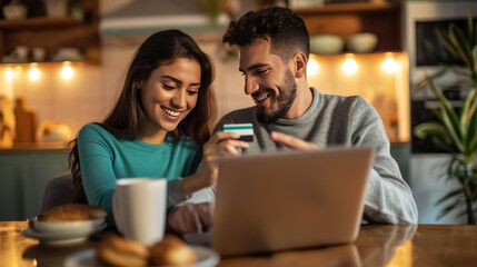 Joyful couple engaged in online shopping - Powered by Adobe