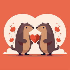 mouse and heart, happy valentines day celebration, flat vector illustration