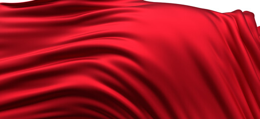 Abstract red cloth falling. Satin fabric flying in the wind