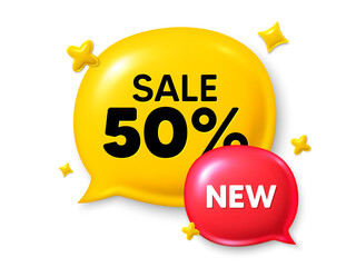 Discount offer speech bubble icon. Sale chat comment 3d icon. Talk, dialog new message box. Sale realistic 3d design. Discounts speech bubble, offer chat message box. Social media banner. Vector