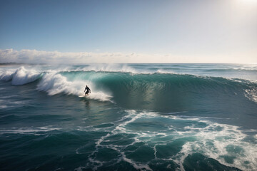 A lonely surfer rides a beautiful wave in Australia.