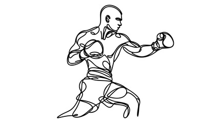 Sporty man boxer. One line art. Boxer or fighter make a beat punch with hand. Sport concept. Vector illustration