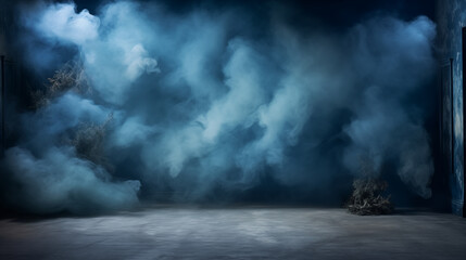  Blue Haze and Smoke in a Theatrical Ambiance Room - obrazy, fototapety, plakaty