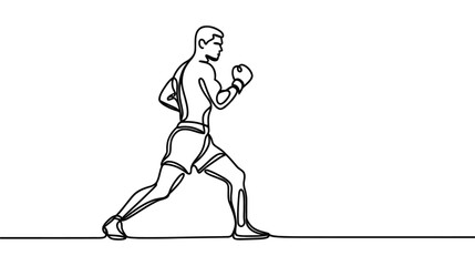 Sporty man boxer. One line art. Boxer or fighter make a beat punch with hand. Sport concept. Vector illustration