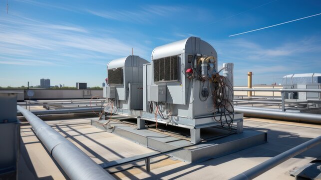 HVAC machine air conditioning and heating system on the roof of the building