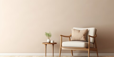 Contemporary wooden-frame armchair in a beige hue.