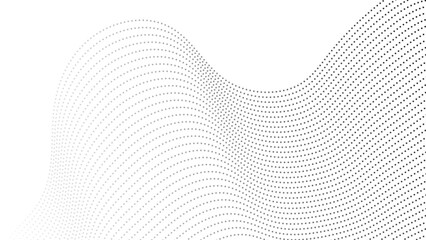 Abstract halftone flowing wavy gradient dots shape isolated on transparent background.Flowing dot particles wave pattern halftone black gradient smooth curve shape isolated on transparent background.	 - obrazy, fototapety, plakaty