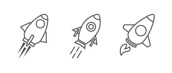 Rocket icon set. Space launch rocket, outline design. Rocket illustration vector.