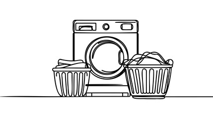 Washing machine with laundry basket in continuous line drawing style.