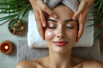 Close-up of cosmetologist making rejuvenating face procedures for woman client in spa or salon....