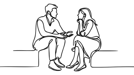 Man with woman talking sitting one line continuous single line art