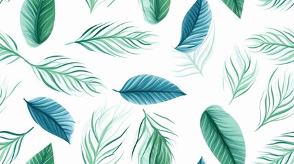 Fototapeta na wymiar Seamless pattern with tropical leaves. Realistic botanical illustration. Vector Hawaiian background. Generative Ai