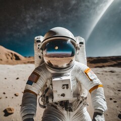 Astronaut on the moon, space travel and exploration concept