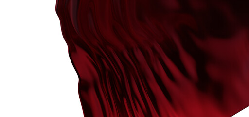 3d render of abstract red cloth falling. Silk drapery flies away.