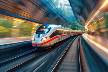 A lengthy high-speed train moves quickly. Generative Ai.