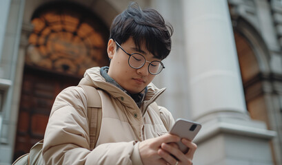 Young Man Using a Mobile Phone Concept