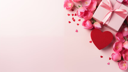 Walentynki 14 lutego - romantyczne minimalistyczne tło na życzenia. Mockup, szablon z prezentem,...
