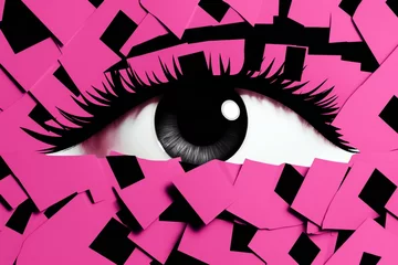 Gordijnen Eye in pink and black background, © Lucid