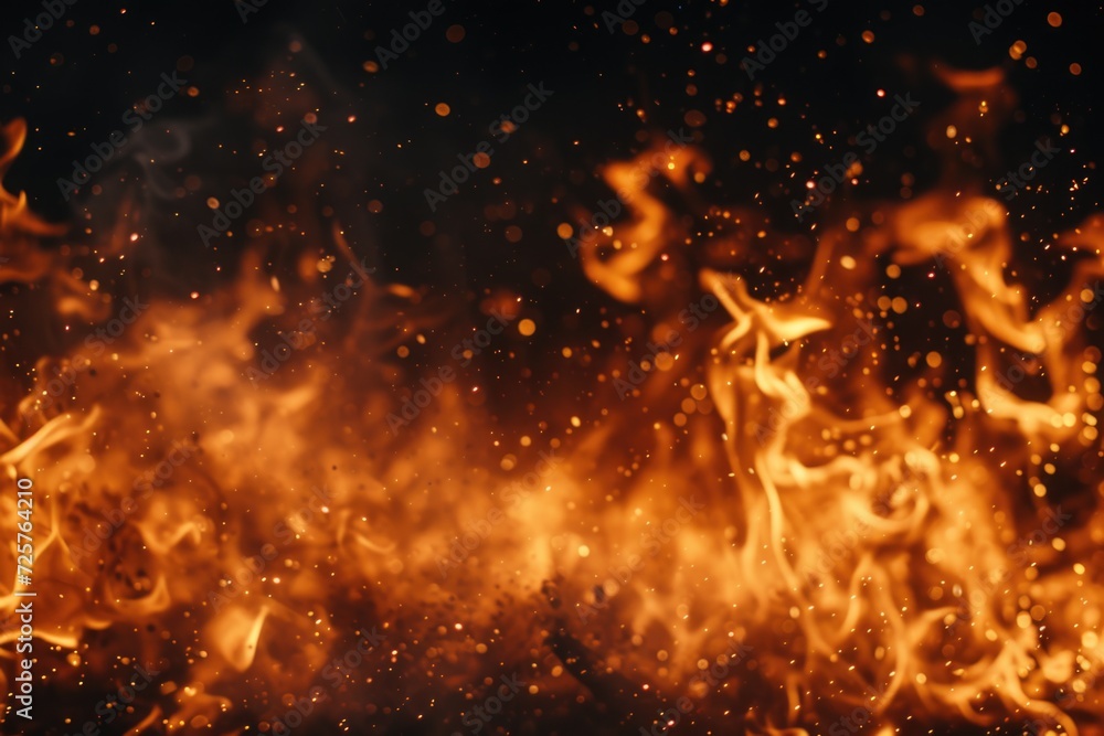 Aufkleber Close-up view of a fire burning brightly on a black background. Perfect for adding a fiery element to your designs or projects