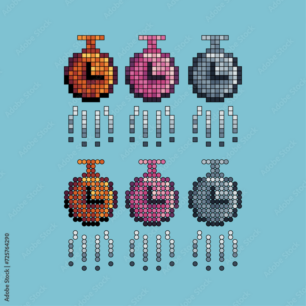 Poster pixel art stroke sets icon of clock speed variation color. clock fly icon on pixelated style. 8bits 