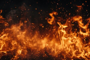 Close-up view of a fire burning brightly on a black background. Perfect for adding a fiery element to your designs or projects