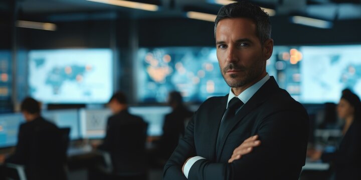 A man in a suit standing with his arms crossed. Versatile image suitable for business, leadership, or professional concepts