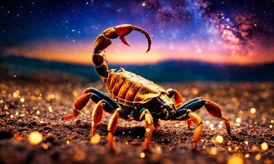 zodiac sign Scorpio on a background of stars. Selective focus. - obrazy, fototapety, plakaty