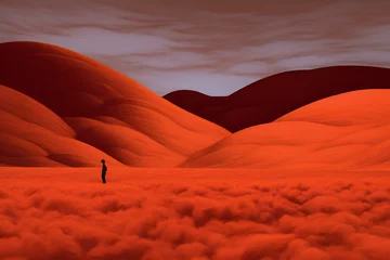Keuken foto achterwand Illustration of a man standing in the middle of red clouds © Lucid