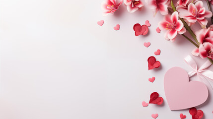 Walentynkowe minimalistyczne tło - szablon w serca. Grafika na baner o miłości dla zakochanych. Czerwone tło - kocham Cię na 14 lutego - obrazy, fototapety, plakaty