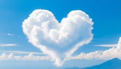 Naklejka na ściany i meble Heart shaped cloud on a blue sky. Valentine's day concept. 