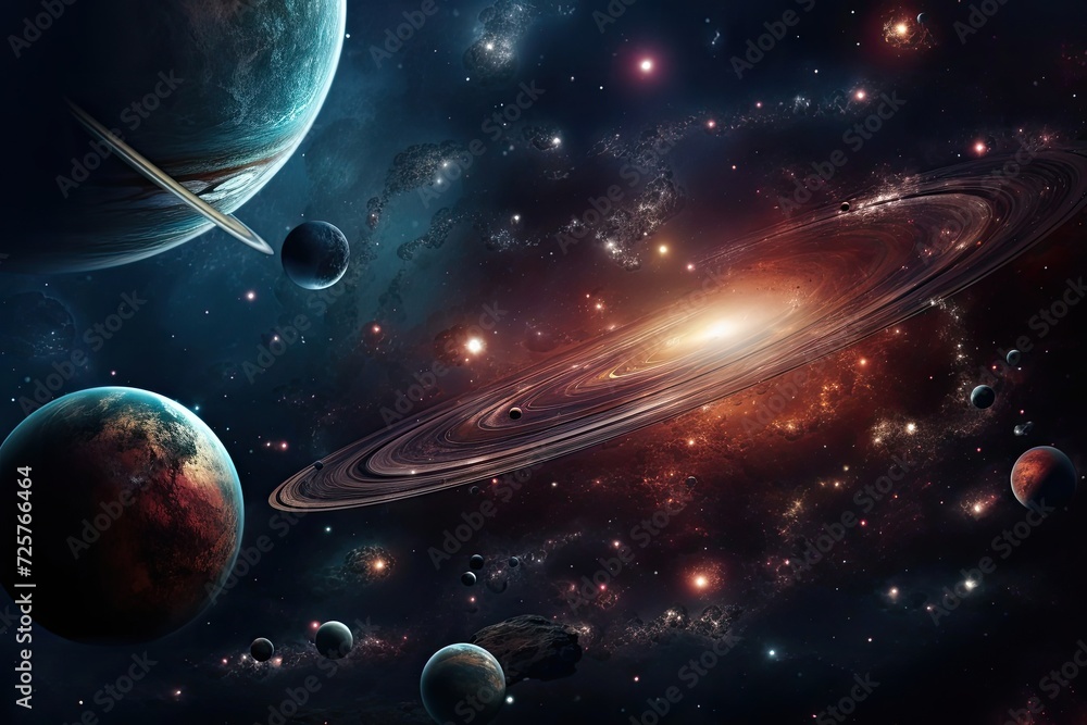 Wall mural abstract space background with planets and solar system.