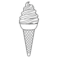 Ice Cream Cone Vector Cartoon Illustration BW