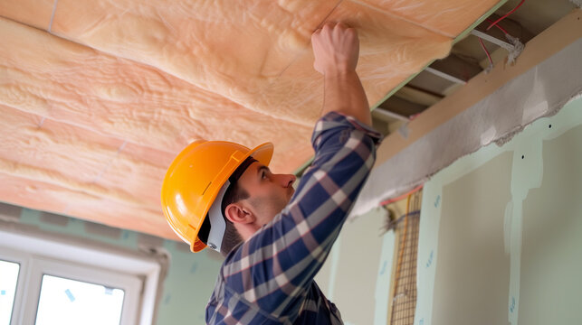 Carpenter working with insulation