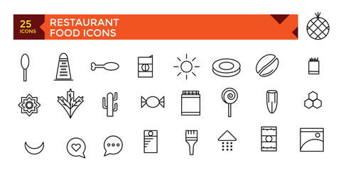 Restaurant outline apps icon set, vector, icons collection