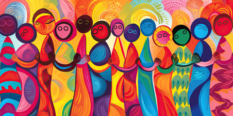 Ethnic Harmony: A Vibrant Image Symbolizing Harmony and Unity Among People of Different Ethnicities, Advocating for Racial and Ethnic Equality in Society - obrazy, fototapety, plakaty