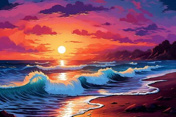 Beautiful seascape at sunset,  Colorful
