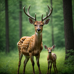deer and baby deer with beautiful green nature generated ai