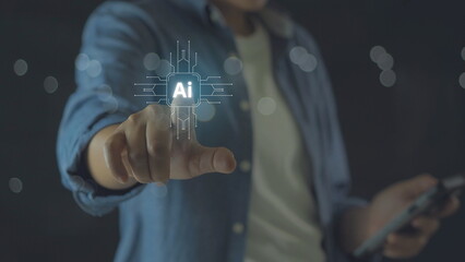 Ai technology, Artificial Intelligence. man using technology smart robot AI, artificial...