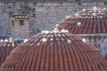 Old Turkish bath building dome, roof, chimney and glass for sun, Ottoman architecture