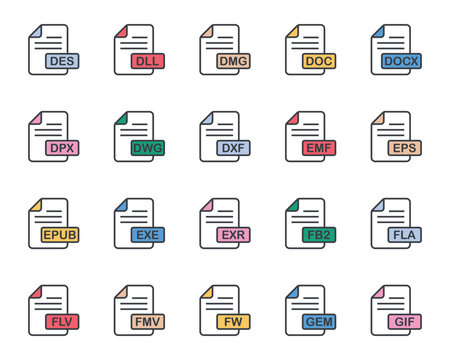 Filled color outline icons set for File format.