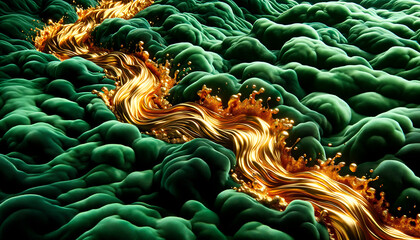 Naklejka na ściany i meble Golden Veins Through Emerald Terrain