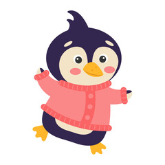 Cute cartoon penguin in a jacket. Vector illustration.
