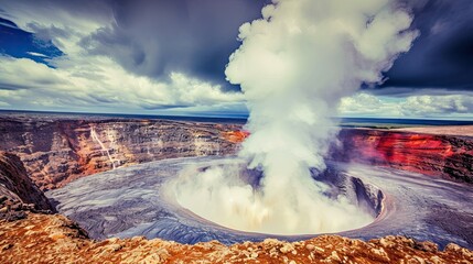 A mesmerizing scene as the volcano erupts, sending a towering column of ash high into the atmosphere.