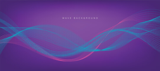 Purple gradient background with flowing wave lines. Futuristic technology concept. Vector illustration