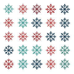 Snowflake simple color line icons set white background, Ai generated image