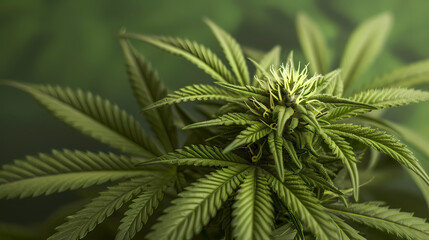 Close-up Flowering cannabis plant with Trichomes
