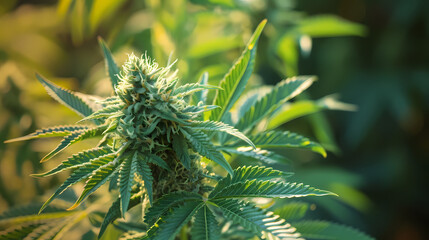 Close-up Flowering cannabis plant with Trichomes