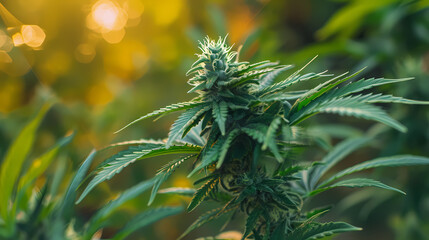 Close-up Flowering cannabis plant with Trichomes